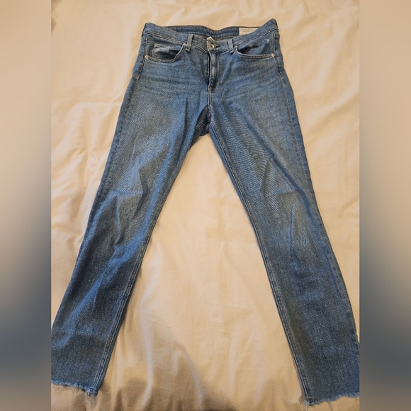 rag & bone Denim - Rag & Bone Cate Mid Rise Ankle Skinny Jeans Blue Distressed Zip Women's Size 31